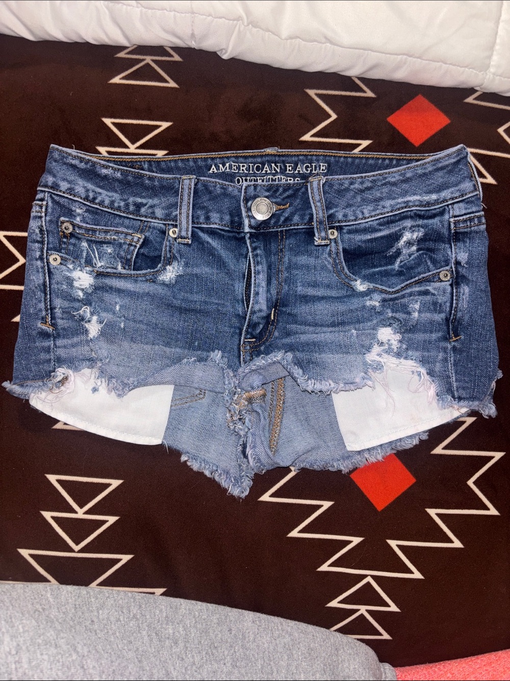 American Eagle Outfitters Distressed Dark Blue Denim Shortie Cutoff Shorts